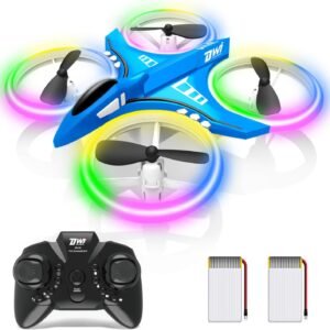 Dwi Dowellin 4.9 Inch Mini Drone for Kids LED Night Lights One Key Take Off Landing Flips RC Remote Control Small Flying Toys Drones for Beginners Boys and Girls Adults Nano Quadcopter, Blue