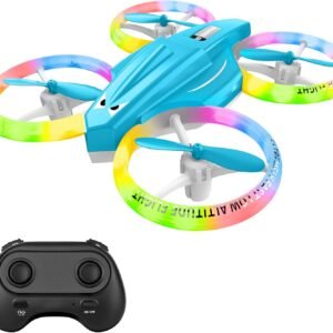Drone, Mini Drone for Kid and Beginner with Led Light, Small Indoor Rc Drone with 360 Flip, 2 Batteries, One Key Take Off Landing, Kids Flying Toy Gift for Boy and Girl（Light Blue)