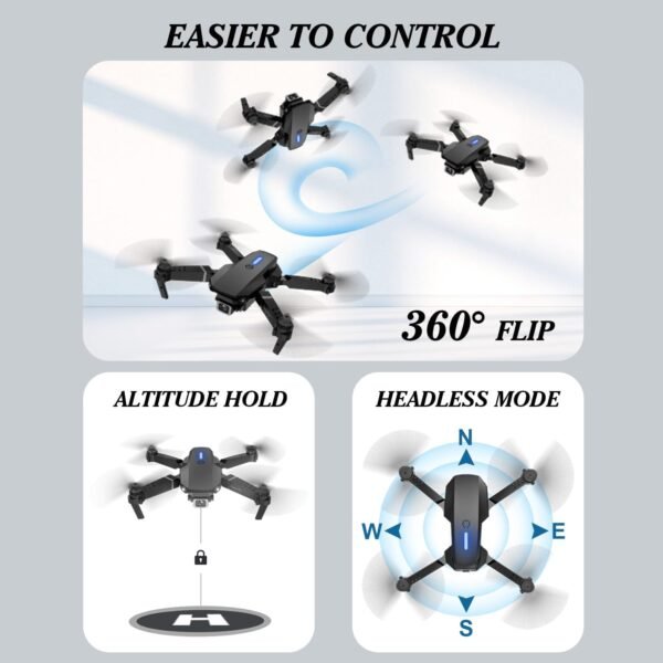 Drone with 1080 Camera for Kids Foldable Mini Drone for Kids Boys Beginners 2 Batteries Toys Drone Gestures Selfie One Key Start 360° Flips Toy Gifts for Boys Black E88 - Image 5