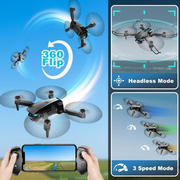 Mini Drone with Camera - Drones for Kids Adults, 1080P HD Foldable Drone with Stable Hover, Auto-Follow, Trajectory Flight, Gravity Control, 90° Adjustable Lens, One Key Take Off/Land, 3D Flip - Image 6