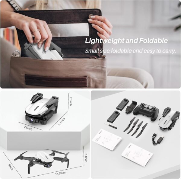 Drone With Camera for Adults-1080P FPV Quadcopter Drone with Hover Stable, Foldable Mini Drones With One Key Start, Waypoint Fly, Headless Mode, Auto-Follow, 3D Flip, 3 Speeds, 2 Batteries, Easy for Beginners - Image 7