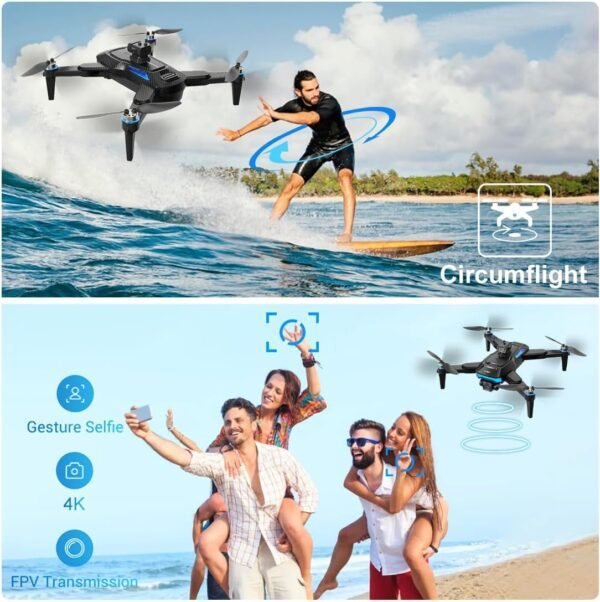 Brushless Motor Drones with 4k Camera, with 5G FPV Parameter display Handle,Quadcopter with Voice Gesture Control, Optical Flow Positioning, 360° Flip, Waypoint Fly,2 Batteries. - Image 6