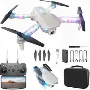 Mini Drone with Camera 1080P HD - Foldable FPV Drone with LED Lights for Adults Kids and Beginners, Toys Gifts RC Quadcopter with One Key Take Off, 3D Flips for Boys Girls with 2 Batteries(White)