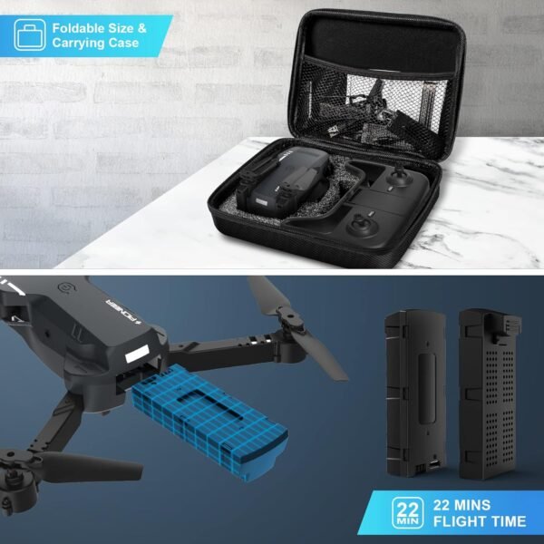 Mini Drone with Camera - 1080P HD FPV Foldable Drone with Carrying Case, 2 Batteries, 90° Adjustable Lens, One Key Take Off/Land, Altitude Hold, 360° Flip, Toys Gifts for Adults, beginner - Image 4
