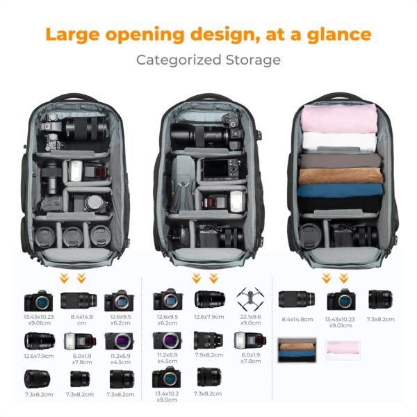 K&F Concept Camera Backpack,Camera Bags for Photographers 30L Large Capacity with Raincover and 16 Inch Laptop Compartment Compatible for Canon/Nikon/Sony/DJI Mavic Drone Travel - Image 3