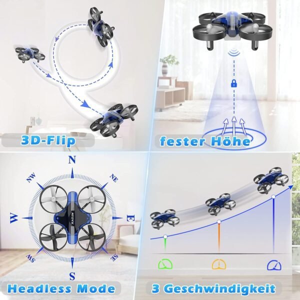 Mini Drone for Kids & Beginners, Indoor Portable Hand Operated/RC Nano Helicopter Quadcopter with Auto Hovering, Headless Mode & Remote Control, Children's Day Gift for Boys and Girls -Blue - Image 2