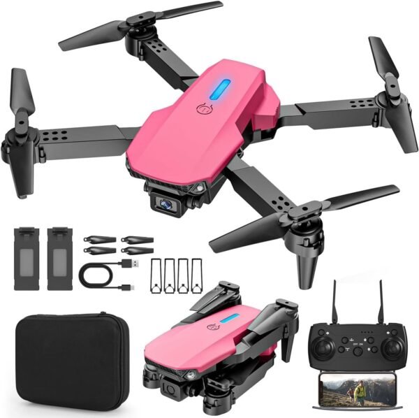 Drone with Camera 1080P for Kids Foldable Mini Drone for Kids Adults Beginners Boys Toys One Key Take Off/Landing Turn Over Gifts for Boys Pink