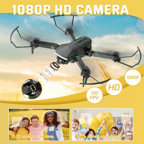 Drone with Camera for Kids Beginners - Foldable 1080P HD Camera Drones with 2 Batteries,FPV Live Video Remote Control,Gestures Selfie,One Key Start,360° Flips,Altitude Hold,Headless Mode,Toys Gifts for Boys(Black) - Image 2