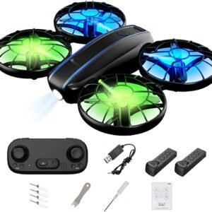 RC Drone for Kids and Beginner, Small RC Quadcopter with Lights and 3D Flip, Altitude Hold, Headless Mode, Propeller Full Protect, Easy to Fly Toys Drone for Kids Boys and Girls Gift (2 Batteries)