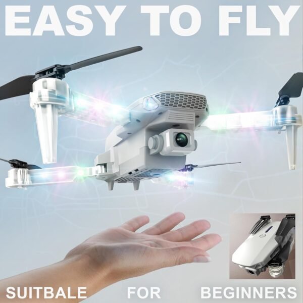 Mini Drone with Camera 1080P HD - Foldable FPV Drone with LED Lights for Adults Kids and Beginners, Toys Gifts RC Quadcopter with One Key Take Off, 3D Flips for Boys Girls with 2 Batteries(White) - Image 3