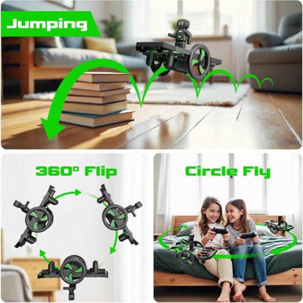 Drones for Kids 8-12 Mini Small Nano Indoor RC Quadcopter Toy for Age 10-15 12-14 Boys, 2 in 1 Remote Control Jumping Flying Car with Race on Land Mode,Circle Fly,360 Flip,Altitude Hold,2 Batteries - Image 3