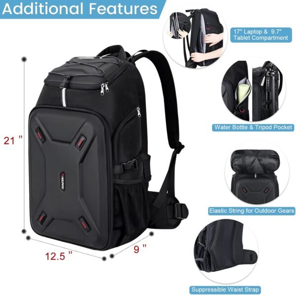 Endurax Camera Backpack Drone Large DSLR/SLR Mirrorless Camera Bag Photography Waterproof Rain Cover Hardshell with Laptop Compartment Tripod Holder - Image 4