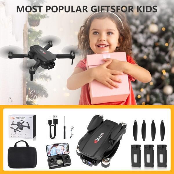 Drone with Camera, 1080P HD FPV Drones with Camera, Foldable RC Quadcopter Helicopter Toys for Boys Girls, Altitude Hold, Headless Mode, One Key Start, 3 Batteries, Black - Image 6