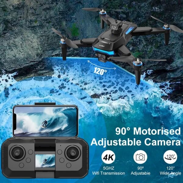 Brushless Motor Drones with 4k Camera, with 5G FPV Parameter display Handle,Quadcopter with Voice Gesture Control, Optical Flow Positioning, 360° Flip, Waypoint Fly,2 Batteries. - Image 2