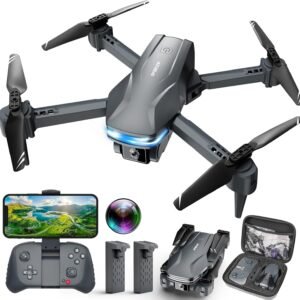 Drone with 1080P Camera for Beginners and Kids, Foldable Remote Control Quadcopter with Voice Control, Gestures Selfie, Altitude Hold, 3D Flips, 2 Batteries, One Key Take Off/Land Dark Gery