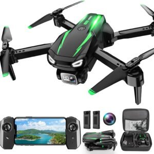 Drone with Camera, 1080P HD FPV Foldable Drone for Kids Adults Beginners, Brushless Motor RC Quadcopter with Stable Hover, Gestures Selfie, Waypoint Fly, 3D Flips, One Key Start, 2 Batteries