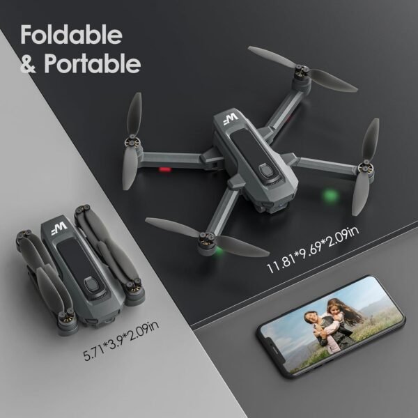 Drone with Camera for Kids 1080P FPV Drones for Adults with 5G Transmission, WeFone WF20 Foldable RC Quadcopter Small Dron Toys, Brushless Motor, Altitude Hold, 3D Flips, 2 Batteries - Image 9