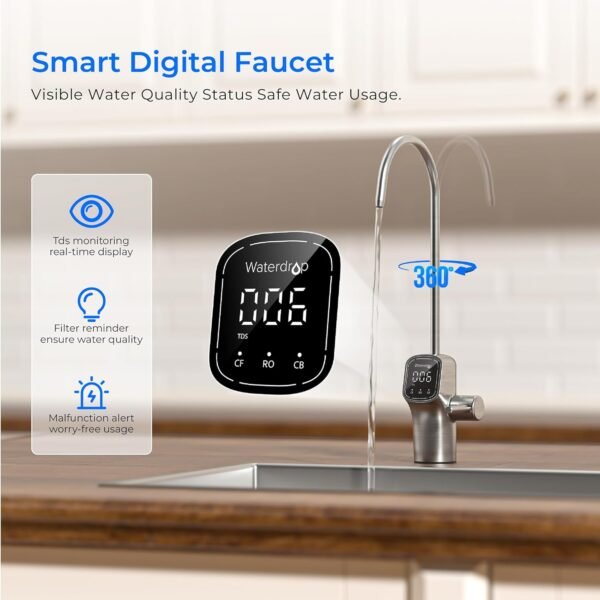 Waterdrop G3P800 Reverse Osmosis System, 800 GPD Fast Flow, NSF/ANSI 42 & 53 & 58 & 372 Certified, 3:1 Pure to Drain, Tankless Under Sink RO Water Filter System, LED Purifier, Smart Faucet - Image 8
