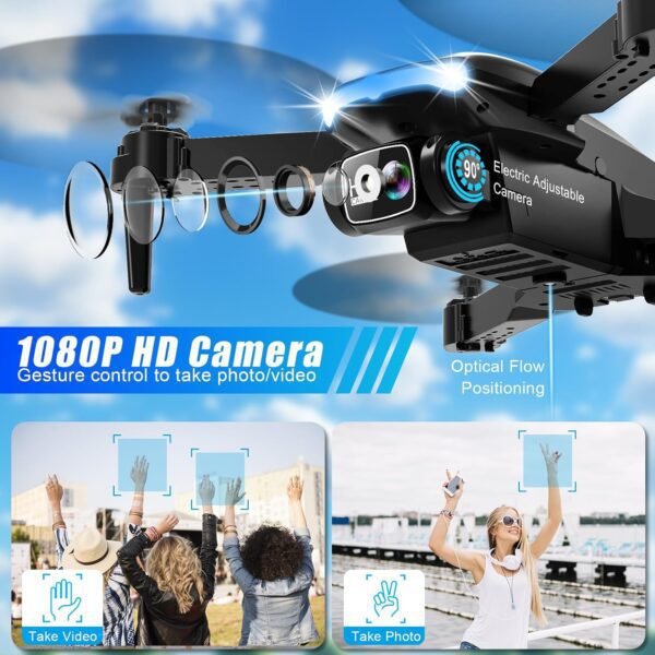 Mini Drone with Camera, 1080P FPV Foldable Drone with Stable Altitude Hold, Gravity Control, Trajectory Flight, 90° Adjustable Lens, One Key Take Off, 2 Batteries, Drones for Adults Kids - Image 2