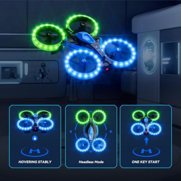 Drones for Kids, 3in1 Battle Drone with LED Lights, 3D Flip, Circle Fly, Altitude Hold, Remote Control Car Functions, Mini Drone for Boys Girls 4-8 6-12 Christmas and Birthday Gifts - Image 4