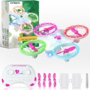 Lucky Clover Drone for Kids Ages 6-12 & Beginners, RC Quadcopter Toy with 6-Color Dynamic LED Lights & 2 Rechargeable Batteries, Fun Indoor & Outdoor Gifts for Birthday, Christmas, Saint Patrick's Day