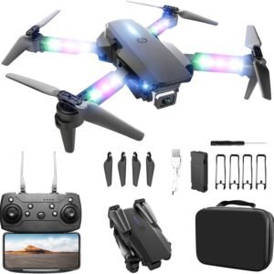 Mini Drone with Camera 1080P HD - Foldable FPV Drone with LED Lights for Adults Kids and Beginners, Toys Gifts RC Quadcopter with One Key Take Off, 3D Flips for Boys Girls with 2 Batteries(Black)