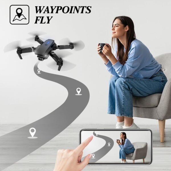 Drone with 1080 Camera for Kids Foldable Mini Drone for Kids Boys Beginners 2 Batteries Toys Drone Gestures Selfie One Key Start 360° Flips Toy Gifts for Boys Black E88 - Image 3