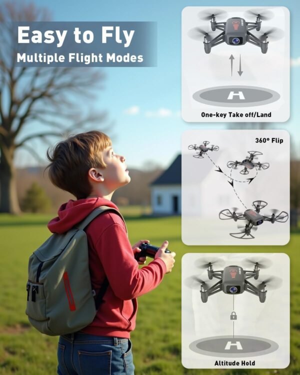 Drone with Camera, 1080P FPV Mini Drones for kids 8-12 and Adults, 2 Batteries, Altitude Hold, Headless Mode, 360°Flip, Gravity Control, Gestures Selfie, 3 Speed Mode, Drone Gift Toy for Boys Girls - Image 3