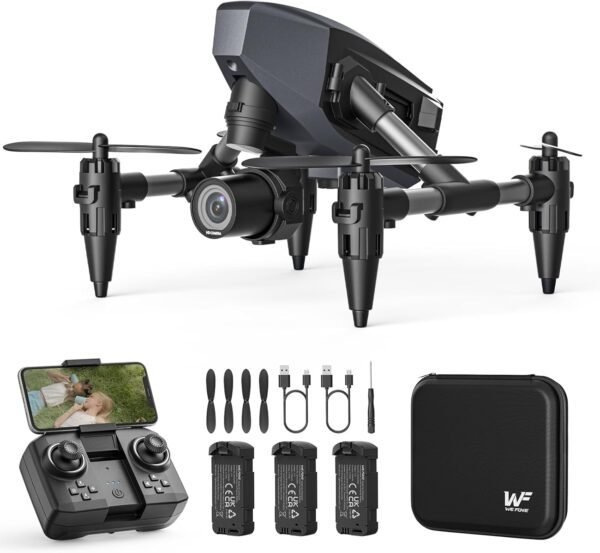 Drone with Camera for Kids 1080P, WeFone WF10 Mini FPV Drones Remote Control Quadcopter for Beginners Adults with 3 Batteries, Optical Flow Positioning, 3D Flip, One Key Start, Toys Gifts for Boys