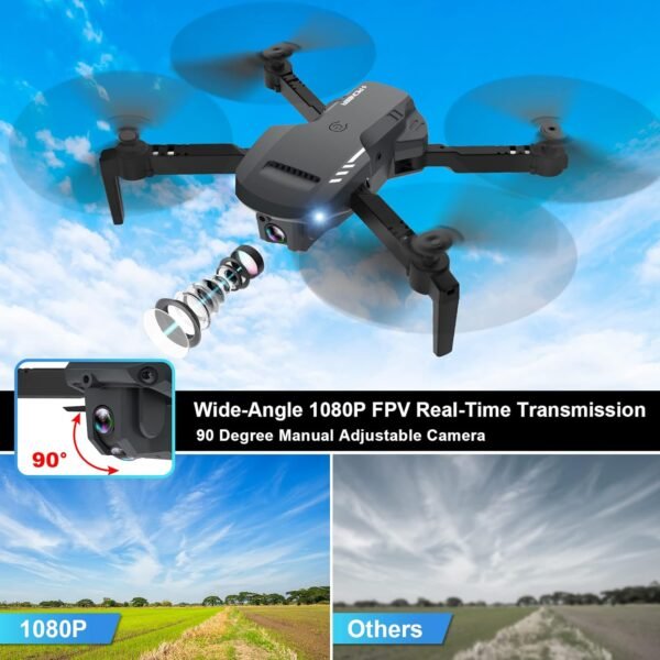 Mini Drone with Camera - 1080P HD FPV Foldable Drone with Carrying Case, 2 Batteries, 90° Adjustable Lens, One Key Take Off/Land, Altitude Hold, 360° Flip, Toys Gifts for Adults, beginner - Image 3