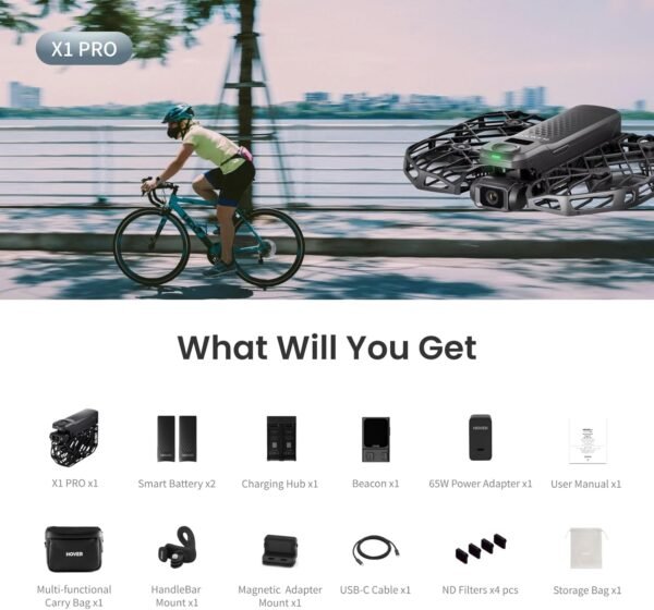 X1 PRO 4K Action Flying Camera, Foldable Drone with Camera with 42 KM/H Follow Speed, 10+ Fully Automatic Flight Modes, Fly Anywhere with OmniTerrain, SmoothCapture 2.0(Cycling Combo) - Image 7
