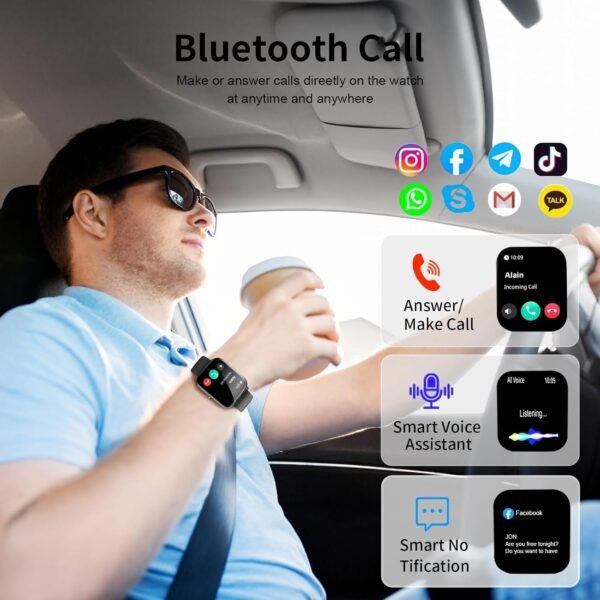 Smart Watch, Smartwatches for Men Women, 1.85"HD Fitness Tracker (Answer/Make Calls), 120+ Sport Modes, IP68 Waterproof Fitness Watch, Heart Rate/Sleep Monitor, Smartwatch Compatible Android iOS - Image 2