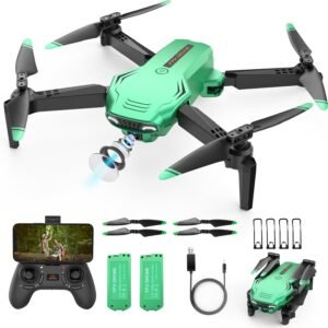 Drones for Kids Beginners - Foldable HD 1080P Drone with Camera 2 Batteries,Wifi Remote Control,Gestures Selfie,One Key Start,360° Flips,Full Guards,Headless Mode,Boys Toys/Gifts(Green)
