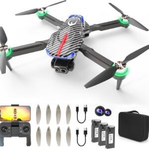 Drone with camera, equipped with HD 4K FPV dual cameras, foldable brushless motor drone, cool colored lights, optical flow positioning, 360° flip, over-distance warning reminder, suitable for adult beginners