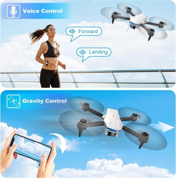 Drone with Camera 1080P HD FPV Foldable Drone for Beginners and Kids, Quadcopter with Voice Gesture Control with Carrying Case, One Key Take Off/Land, Optical Flow Positioning, 360° Flip, Waypoint Fly - Image 4
