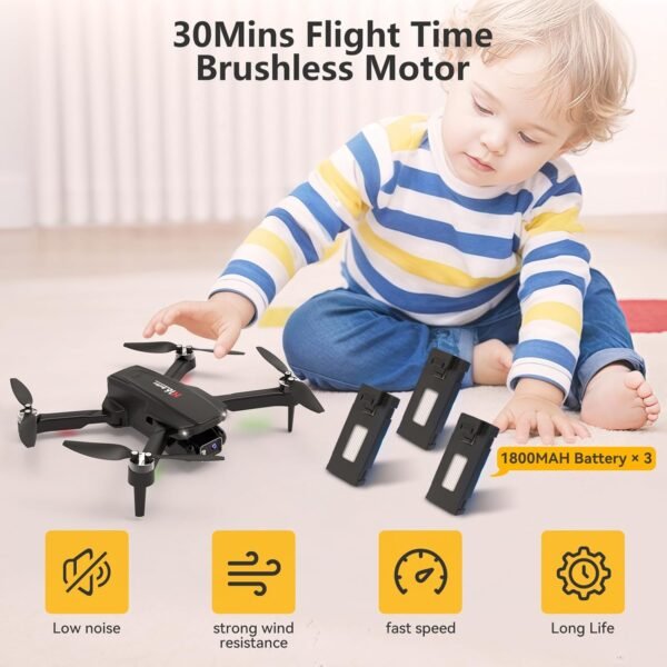 Drone with Camera, 1080P HD FPV Drones with Camera, Foldable RC Quadcopter Helicopter Toys for Boys Girls, Altitude Hold, Headless Mode, One Key Start, 3 Batteries, Black - Image 5