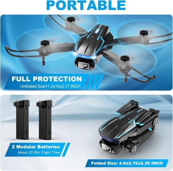 Mini Drone with Camera, 1080P FPV Foldable Drone with Stable Altitude Hold, Gravity Control, Trajectory Flight, 90° Adjustable Lens, One Key Take Off, 2 Batteries, Drones for Adults Kids - Image 6