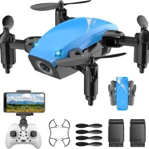 Mini Drone with 720P Camera for Kids, Remote Control Drones Toys for Ages 8-14, Pocket RC Quadcopter with Foldable Wings, Voice Gesture Control, Altitude Hold, Gifts for Kids Beginners (Blue)