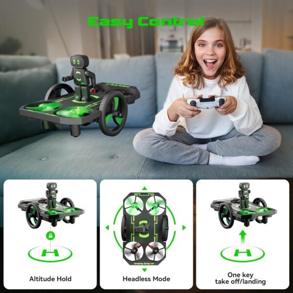 Drones for Kids 8-12 Mini Small Nano Indoor RC Quadcopter Toy for Age 10-15 12-14 Boys, 2 in 1 Remote Control Jumping Flying Car with Race on Land Mode,Circle Fly,360 Flip,Altitude Hold,2 Batteries - Image 4
