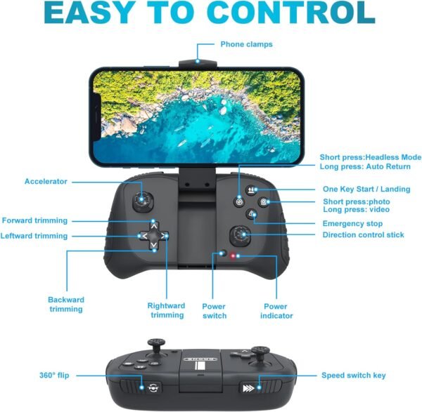 Drone with 1080P Camera for Beginners and Kids, Foldable Remote Control Quadcopter with Voice Control, Gestures Selfie, Altitude Hold, One Key Start, 3D Flips, 2 Batteries, Toy for Boys Girls - Image 6