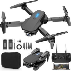 Drone with 1080 Camera for Kids Foldable Mini Drone for Kids Boys Beginners 2 Batteries Toys Drone Gestures Selfie One Key Start 360° Flips Toy Gifts for Boys Black E88