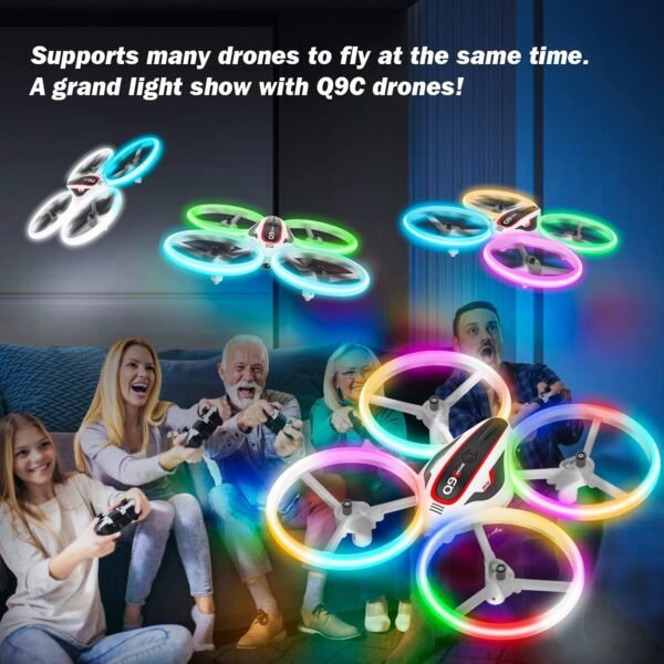 Q9C RC Drone with 720P HD FPV Camera for Kids Cool Toys Gift for Boys Girls Teenage with LED Light,Propeller Full Protect,Hobby Quadcopter with Altitude Hold,2 Batteries and Remote Control,Easy to Fly - Image 6