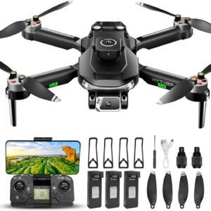 S165max Drones with 1080P HD Camera for Adults Brushless Motor Drone with Propeller Guards, 3 Batteries, FPV Foldable Drone with One Button Take Off/Landing, Toys Drone for Boys Beginners