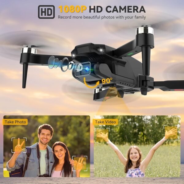 Drone with Camera, 1080P HD FPV Drones with Camera, Foldable RC Quadcopter Helicopter Toys for Boys Girls, Altitude Hold, Headless Mode, One Key Start, 3 Batteries, Black - Image 2