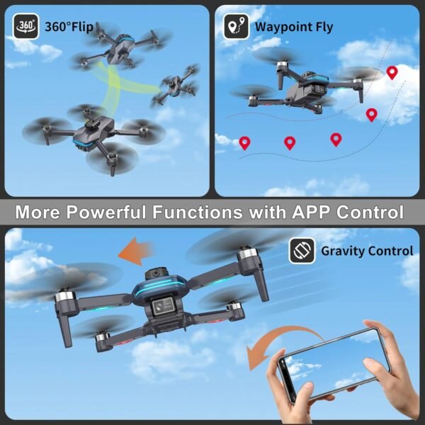 Remote Control FPV Drone with 1080P Camera for Kids and Adults Beginners, Foldable Quadcopter with Carrying Case, Adjustable Len, Gestures Selfie, Brushless Motor, Altitude Hold, 3D Flips, Voice Control, One Key Take Off/ Land, Waypoint Fly, Optical Flow Positioning, RC Toys Gifts for Boys Girls - Image 5