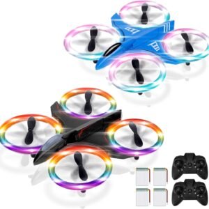 Drones for Kids 2 Pack with Dazzle Colorful LED Lights, Mini Drone for Kids 2 Batteries Remote Control Headless Mode,3D Flip,Altitude Hold, Three Speeds, Flying Toys for Boys Girls Gifts, Black/Blue