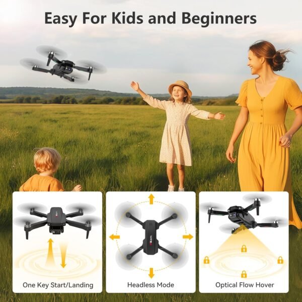 Drone with Camera, 1080P HD FPV Drones with Camera, Foldable RC Quadcopter Helicopter Toys for Boys Girls, Altitude Hold, Headless Mode, One Key Start, 3 Batteries, Black - Image 3