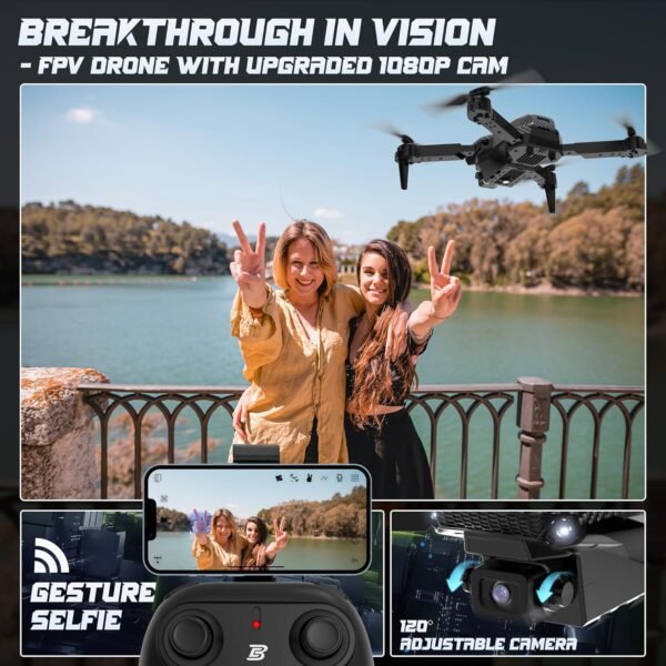 BEZGAR BD101 Drone with 1080P Camera for Adults and Kids - Foldable FPV Remote Control Mini Quadcopter with Gestures Selfie, One Key Start/Land, 3D Flips, 2 Batteries, Toys Gifts for Kids, Adults - Image 2