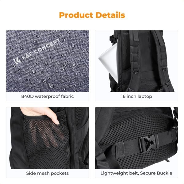 K&F Concept Camera Backpack,Camera Bags for Photographers 30L Large Capacity with Raincover and 16 Inch Laptop Compartment Compatible for Canon/Nikon/Sony/DJI Mavic Drone Travel - Image 5