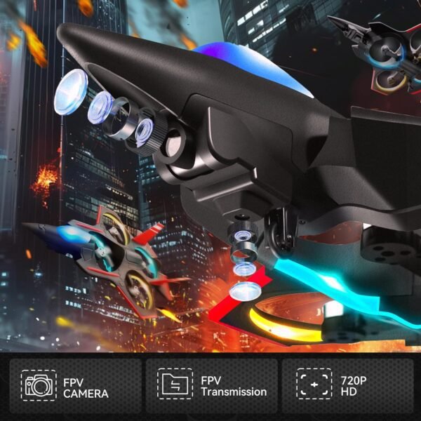 BEZGAR Brushless RC Plane with Camera | 2.4GHZ Remote Control Airplane, 6-axis Gyro Drones for Kids, RC Helicopter, 360°Flip Jet Fighter for Beginners with LED Navigation Lights and Two Batteries - Image 2